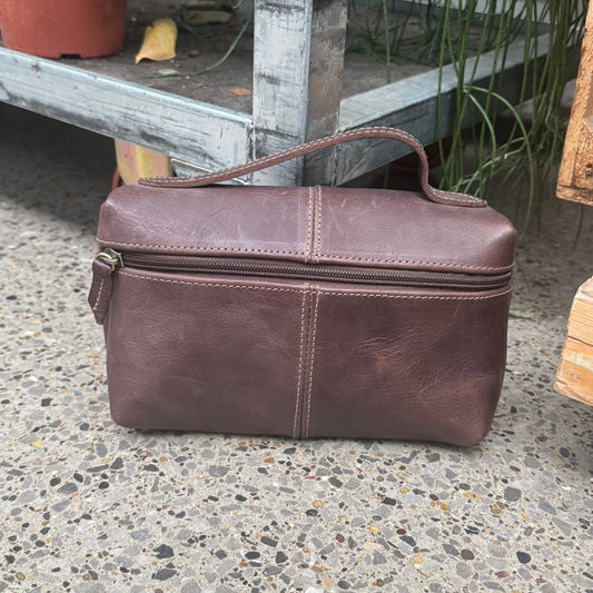 dark Brown Handle Leather Clutch Bag with Handle
