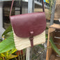 Square Handwoven Palm Leaf & Leather Crossbody Bag
