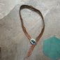 Moroccan Braided Leather Belt – Tan with Decorative Buckle & blue resin detail