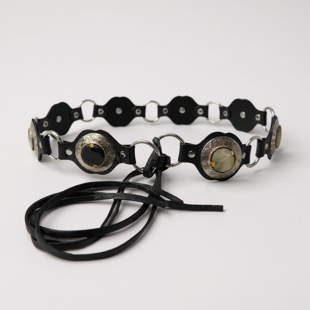 Black Handcrafted Shell Disc Leather Belt
