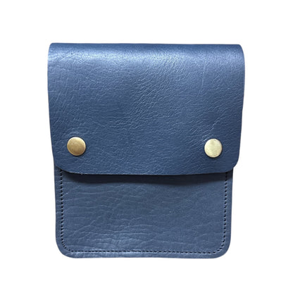 Small Leather Crossbody Bag with Pop Bag Closure Blue