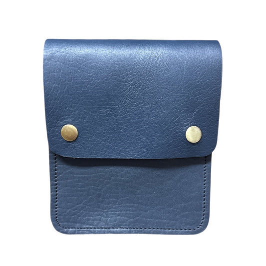 Small Leather Crossbody Bag with Pop Bag Closure Navy Blue
