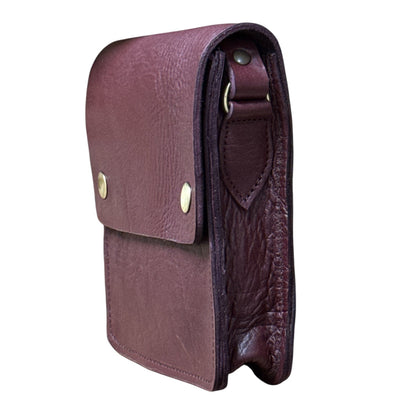 Small Leather Crossbody Bag with Pop Bag Closure Burgundy