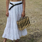 Essaouira Reed Basket Bag – Dark Blue Stripe