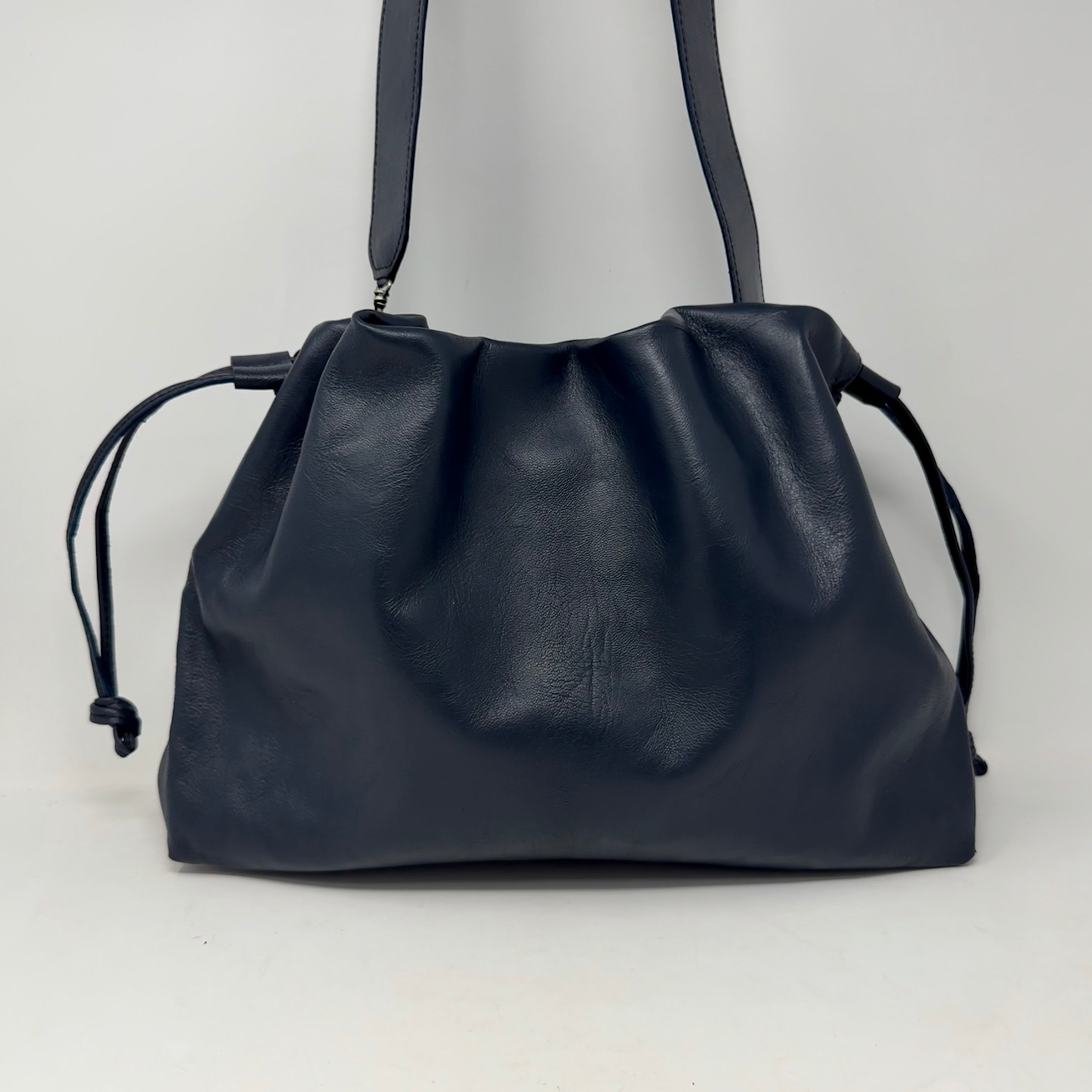 Navy Blue - Artisan Slouch Bag with Drawstring