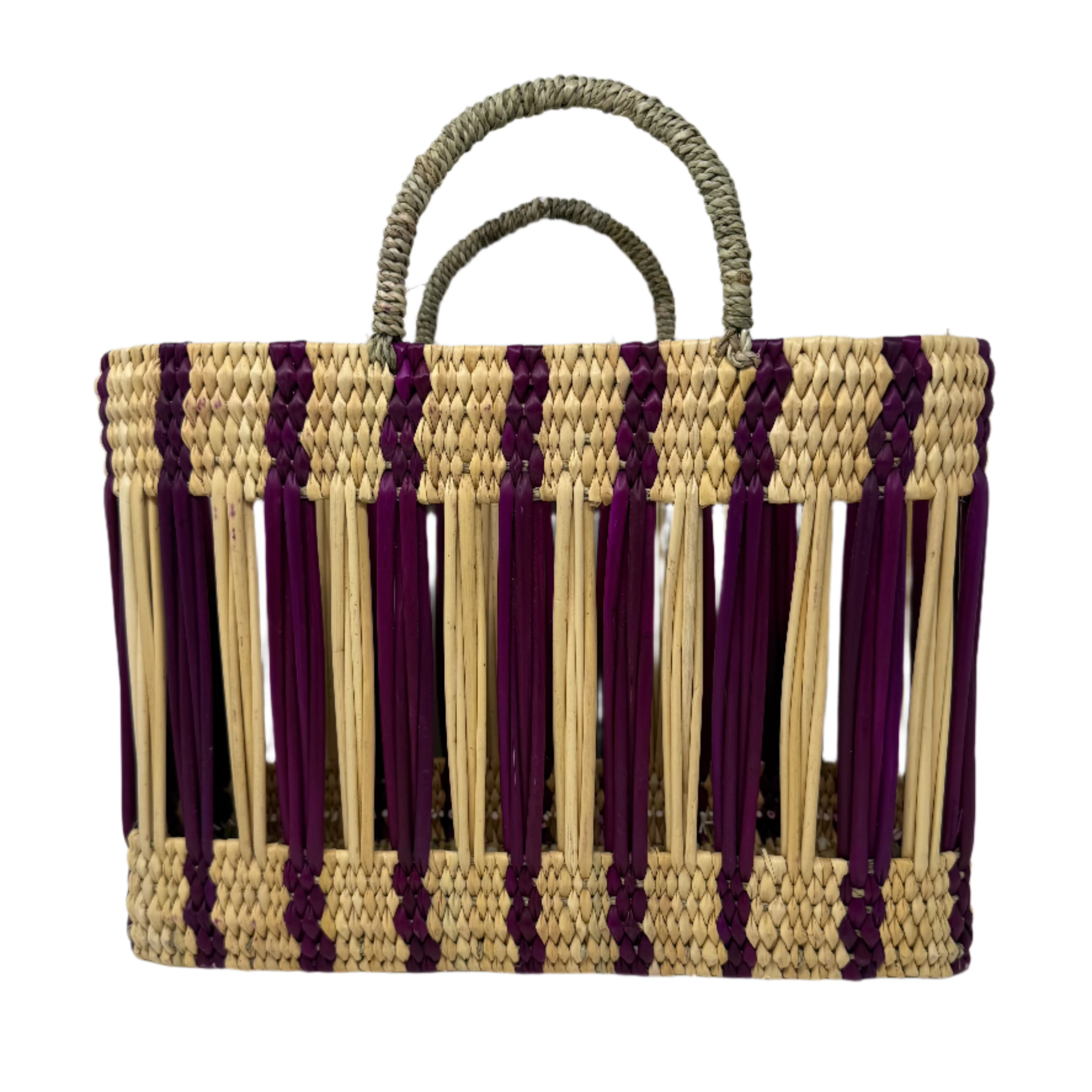 Essaouira Reed Basket Bag – Burgundy Stripe