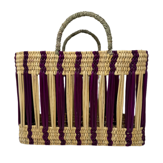 Essaouira Reed Basket Bag – Burgundy Stripe