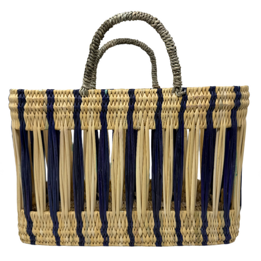 Essaouira Reed Basket Bag – Dark Blue Stripe
