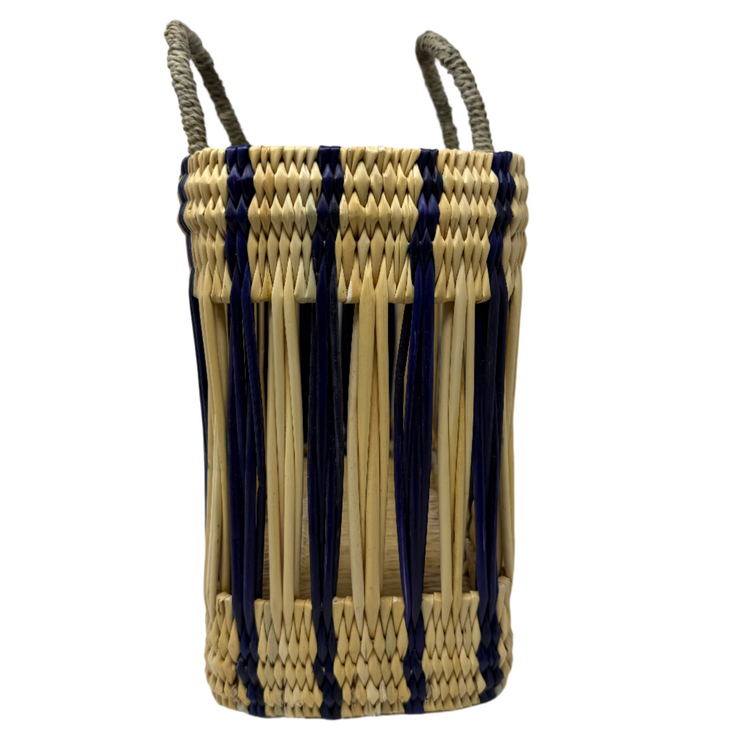 Essaouira Reed Basket Bag – Dark Blue Stripe