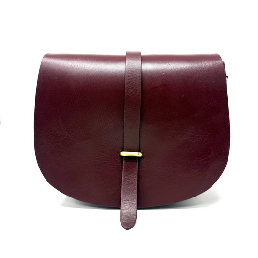 Sam Loop Closure Leather Saddle Bag - burgundy