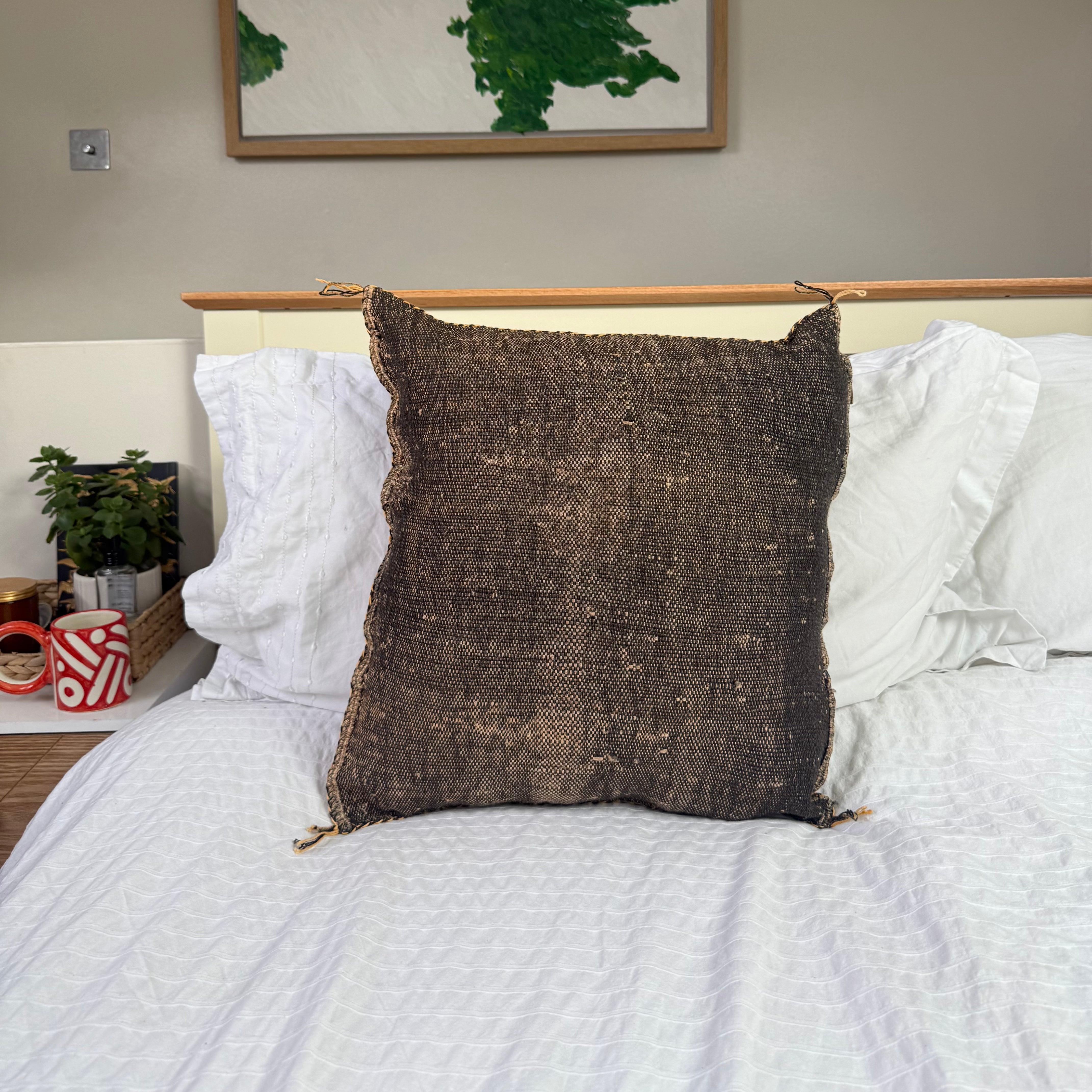 Brown Handmade Moroccan Cactus Silk Cushion – 50x50cm