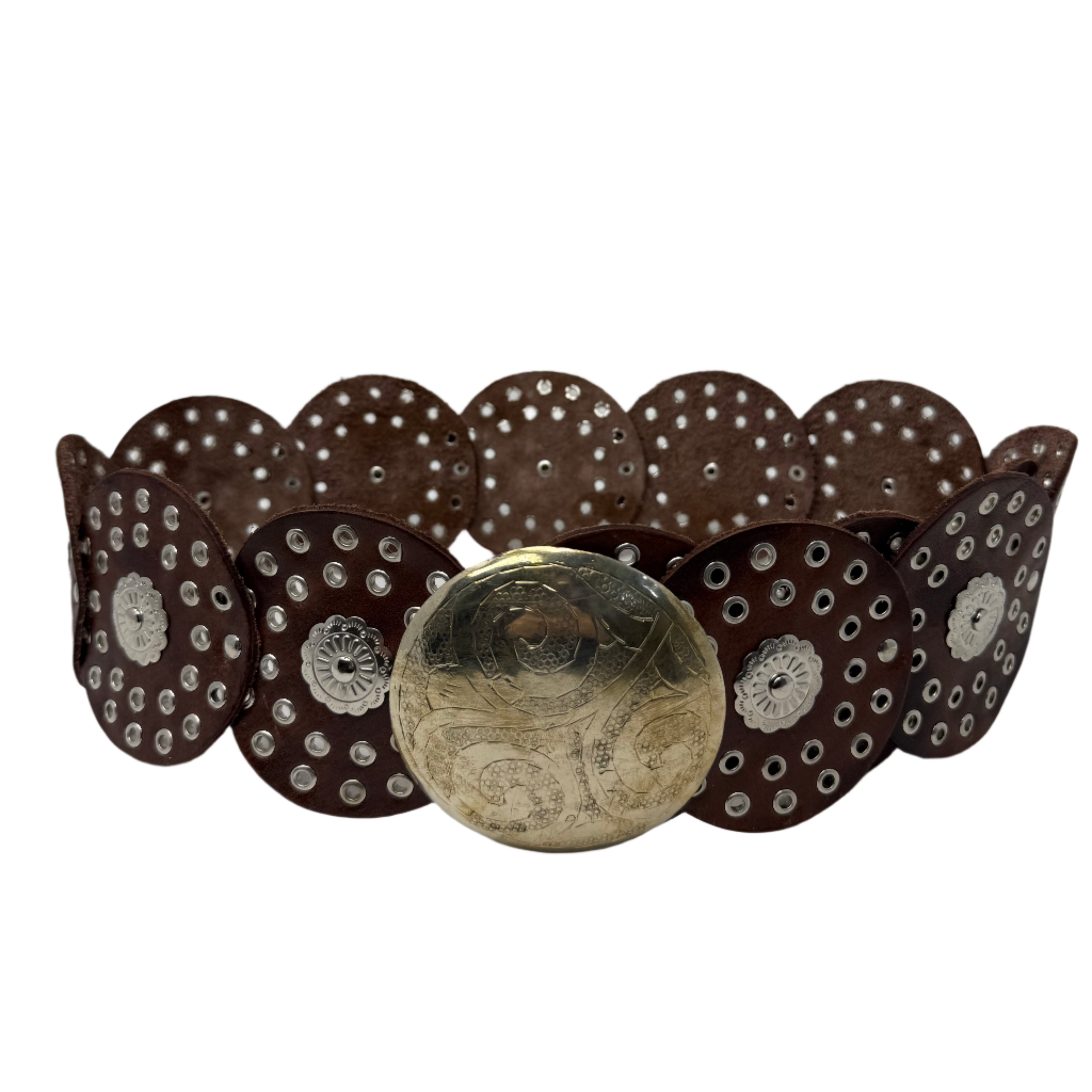 Brown Boho Leather Disc Belt – Handmade Wide Festival Belt