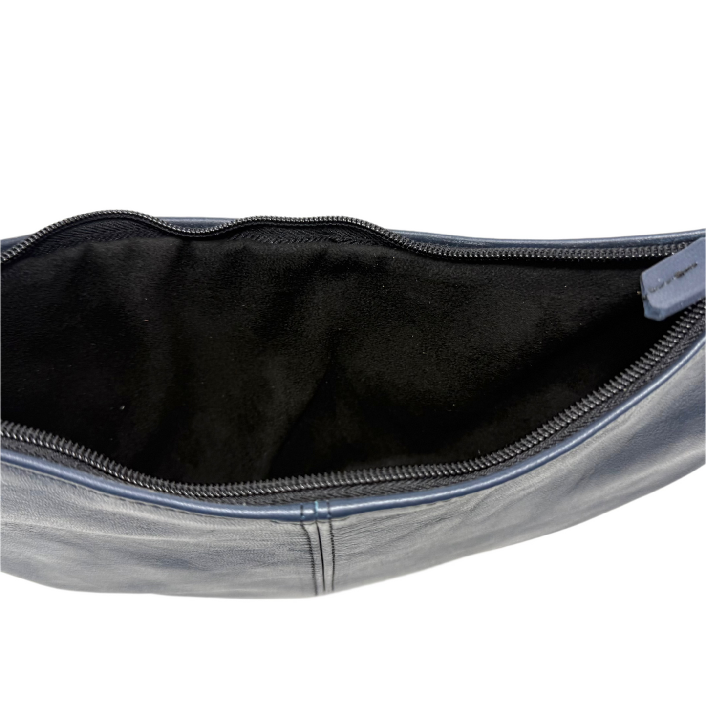 Navy blue Half Moon Leather Shoulder Bag – Handmade with Braided Handle
