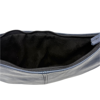 Navy blue Half Moon Leather Shoulder Bag – Handmade with Braided Handle