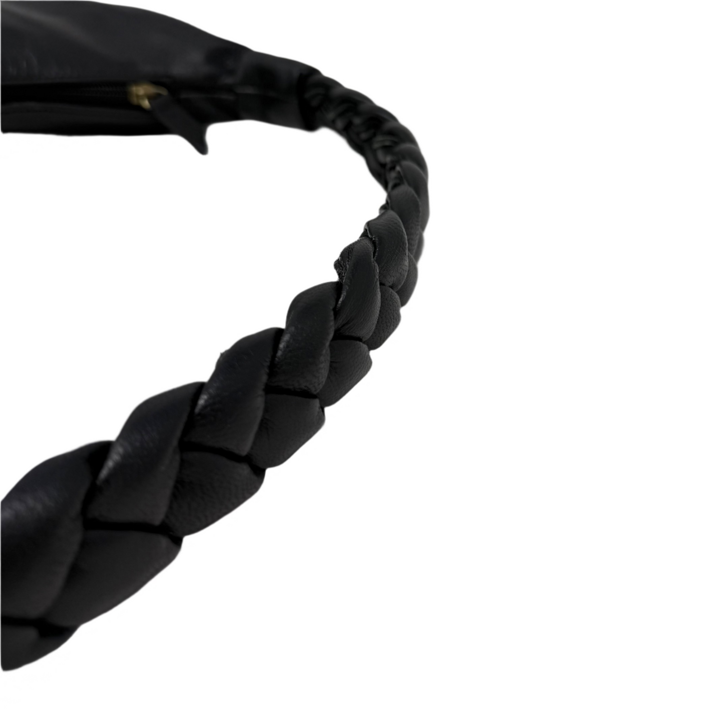 Black Half Moon Leather Shoulder Bag – Handmade with Braided Handle