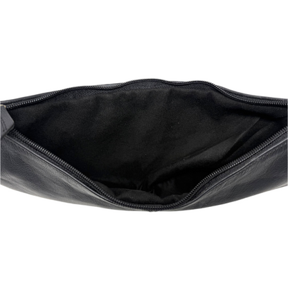 Black Half Moon Leather Shoulder Bag – Handmade with Braided Handle