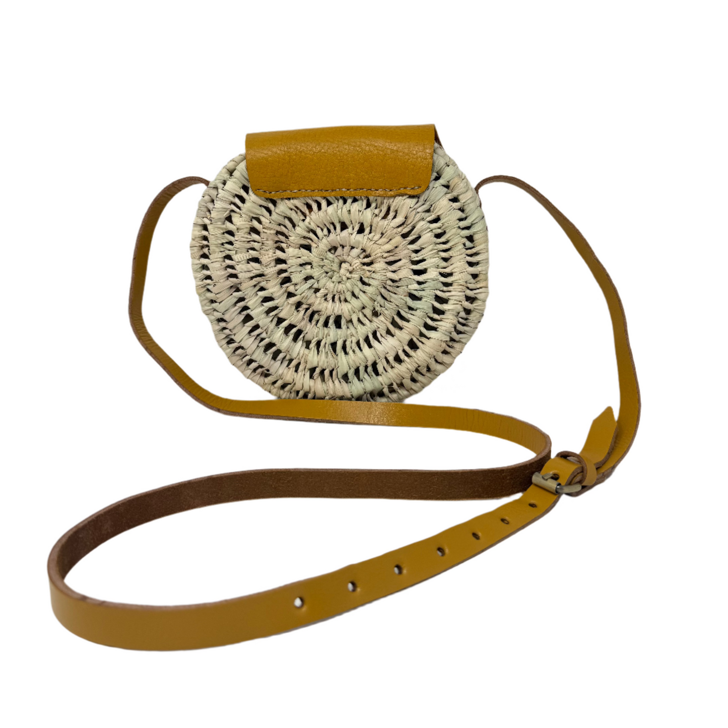 Handwoven Palm Leaves & Leather wicker Saddle Bag