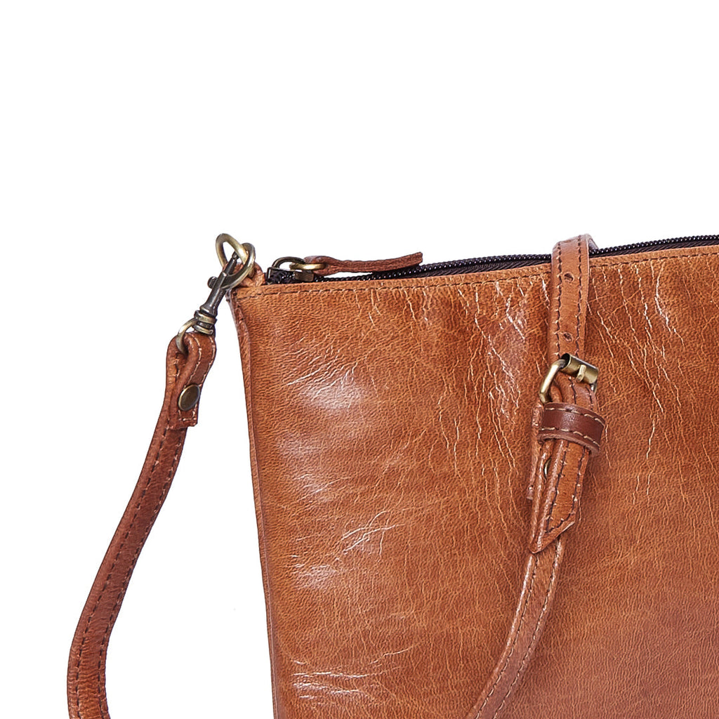 Light Brown Cross Body Leather Clutch Bag - Artisan Stories 