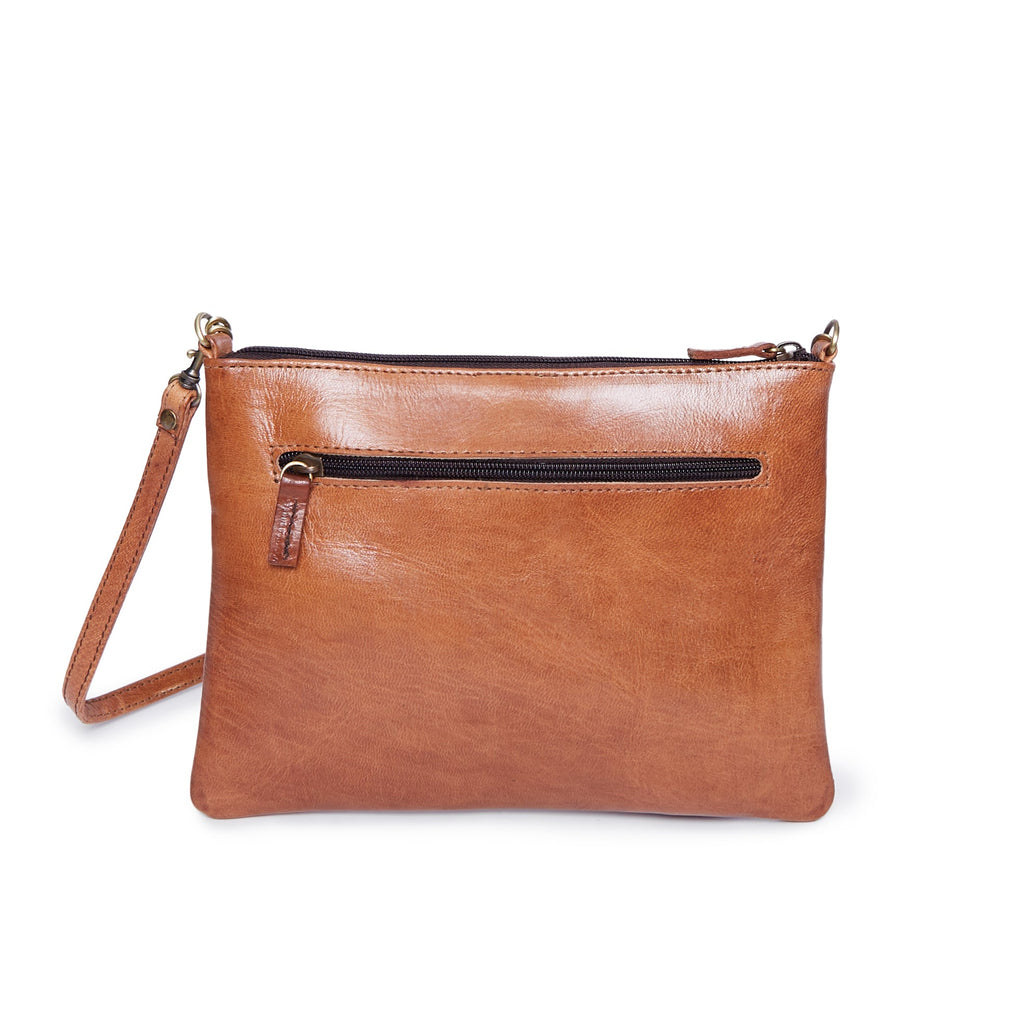 Light Brown Cross Body Leather Clutch Bag - Artisan Stories 