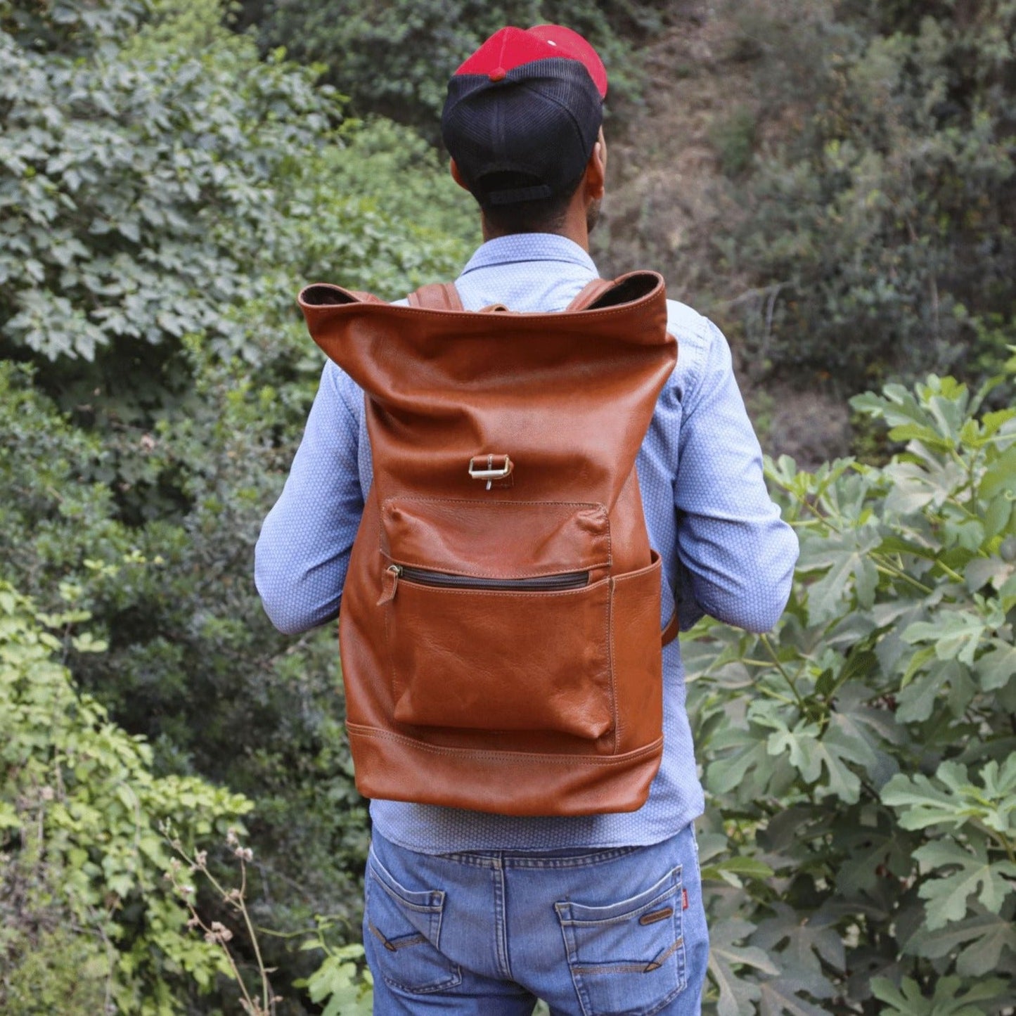 Light brown  Leather Large Backpack