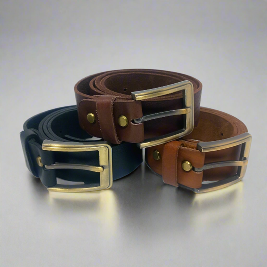 Leather Belt For Men Women Classic Bronze Gold Buckle