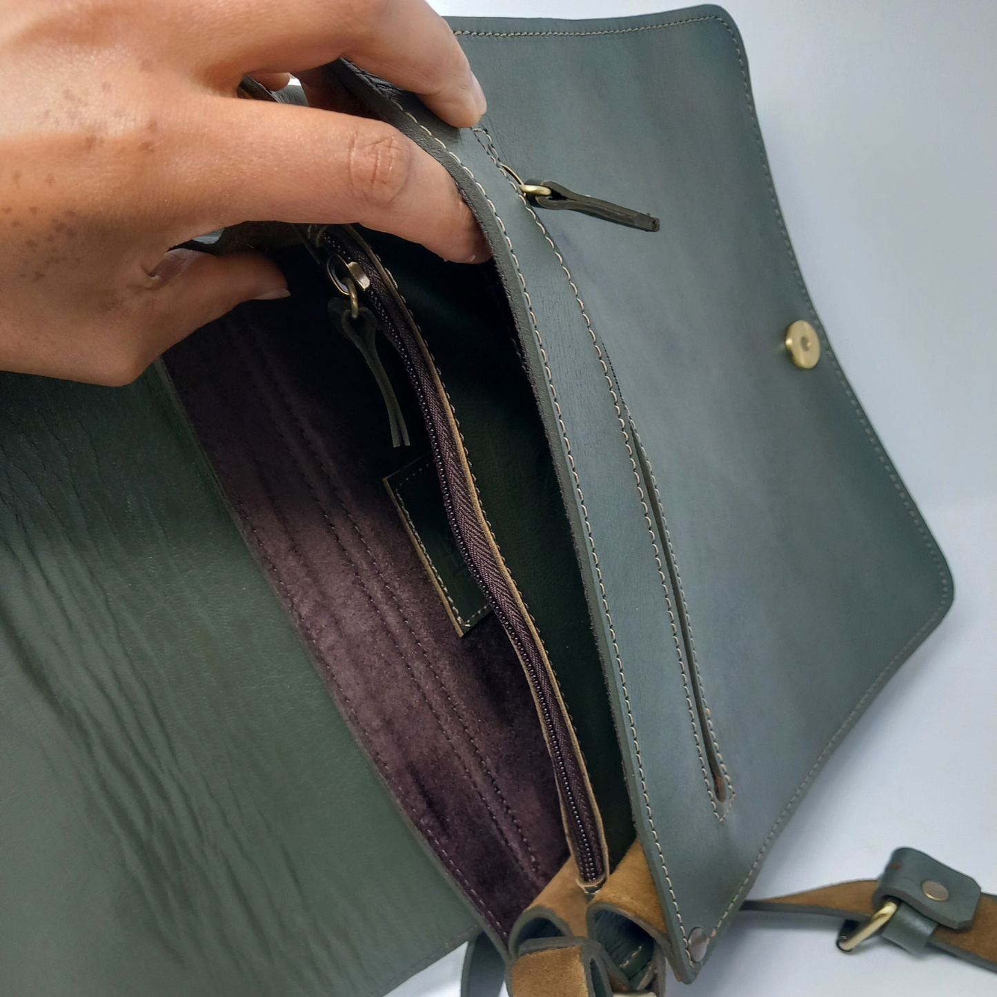 Green leather Midi Messenger Bag