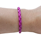 Adjustable twisted artisan leather bracelet jewelry for men and women in vibrant purple on wrist