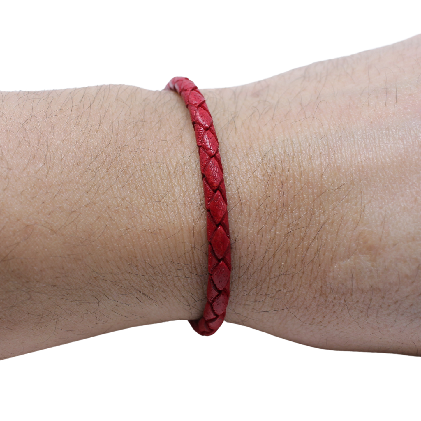 Adjustable twisted artisan leather bracelet jewelry for men and women in red on wrist by Artisan Stories