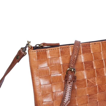 ALEX HANDWOVEN TAN CROSS BODY LEATHER CLUTCH BAG - Artisan Stories