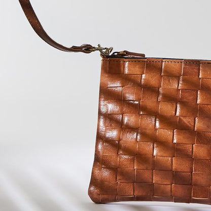 ALEX HANDWOVEN TAN CROSS BODY LEATHER CLUTCH BAG - Artisan Stories