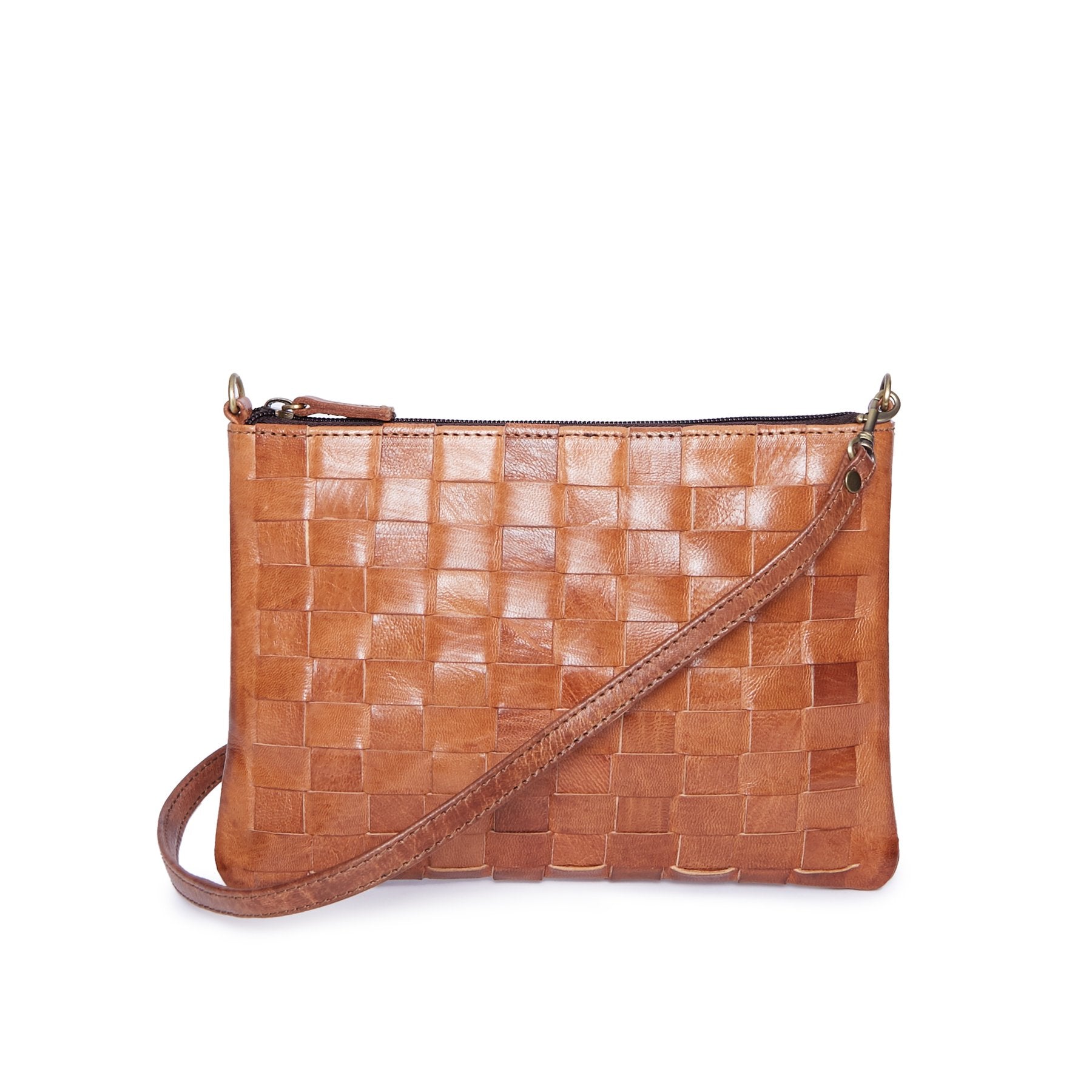 ALEX HANDWOVEN TAN CROSS BODY LEATHER CLUTCH BAG - Artisan Stories