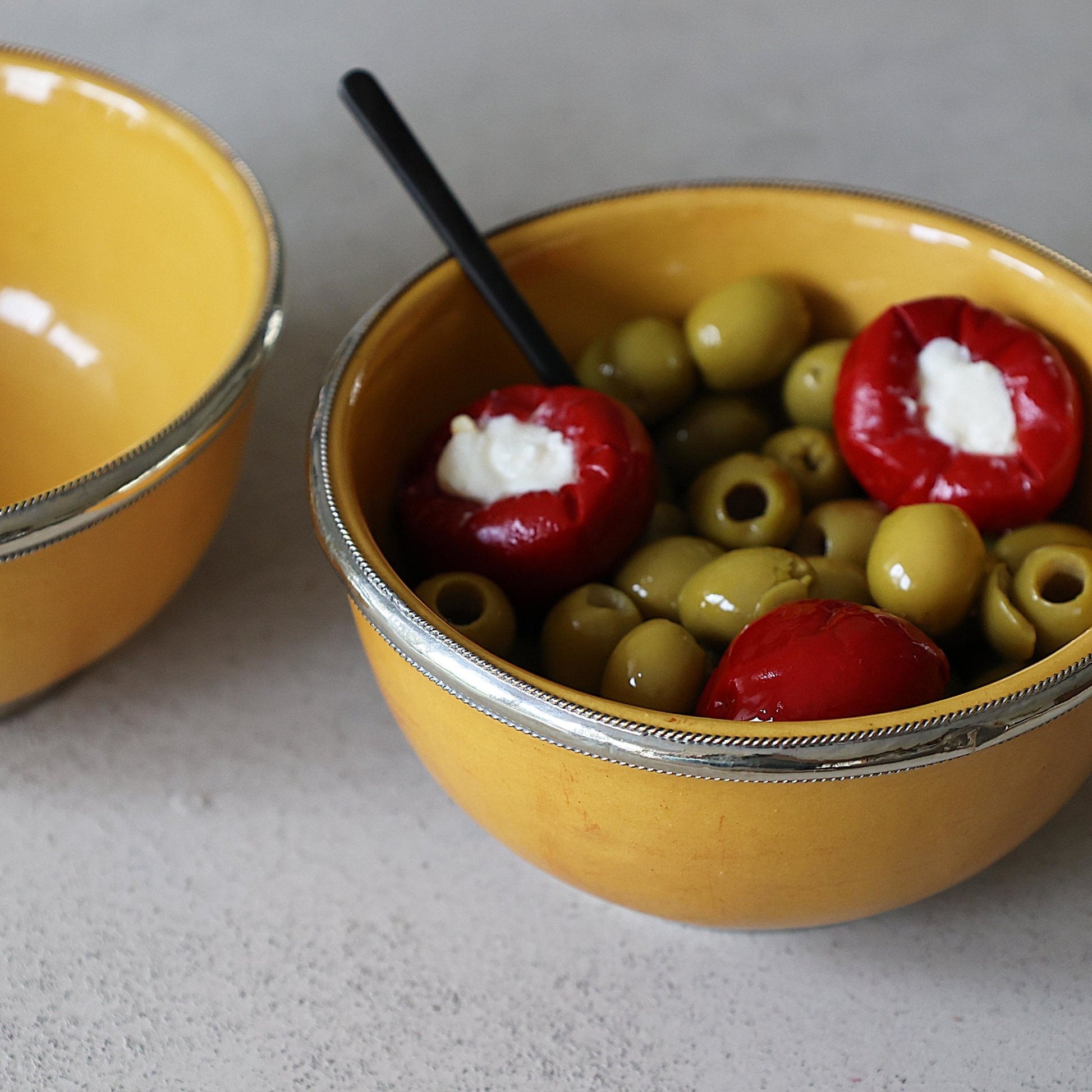 Berber Glazed Bowl with metal trim - Yellow - Artisan Stories