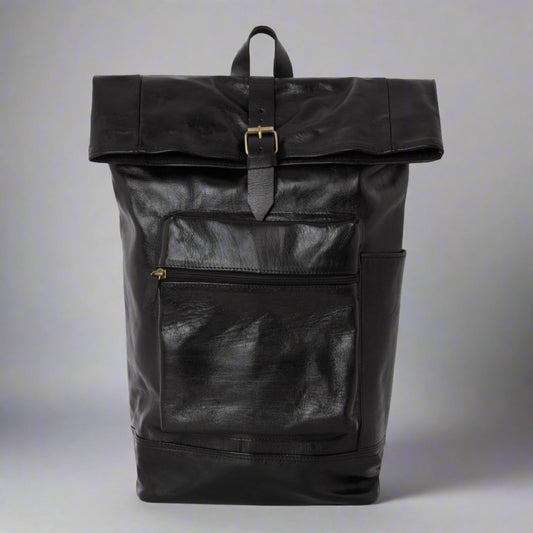 Black Leather Large Backpack - Artisan Stories