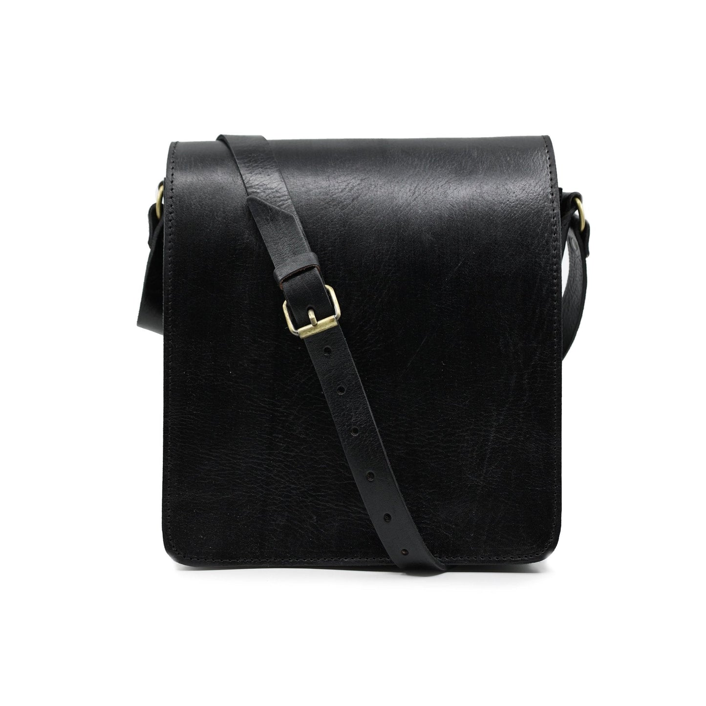 Black leather Midi Messenger Bag - Artisan Stories