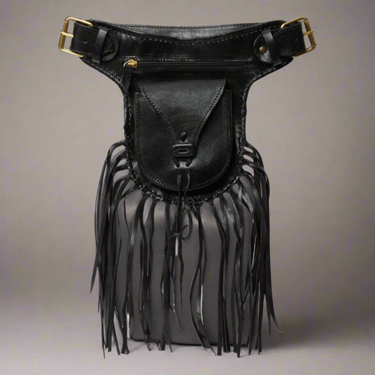 black Navajo tassels Leather Bumbag - Artisan Stories