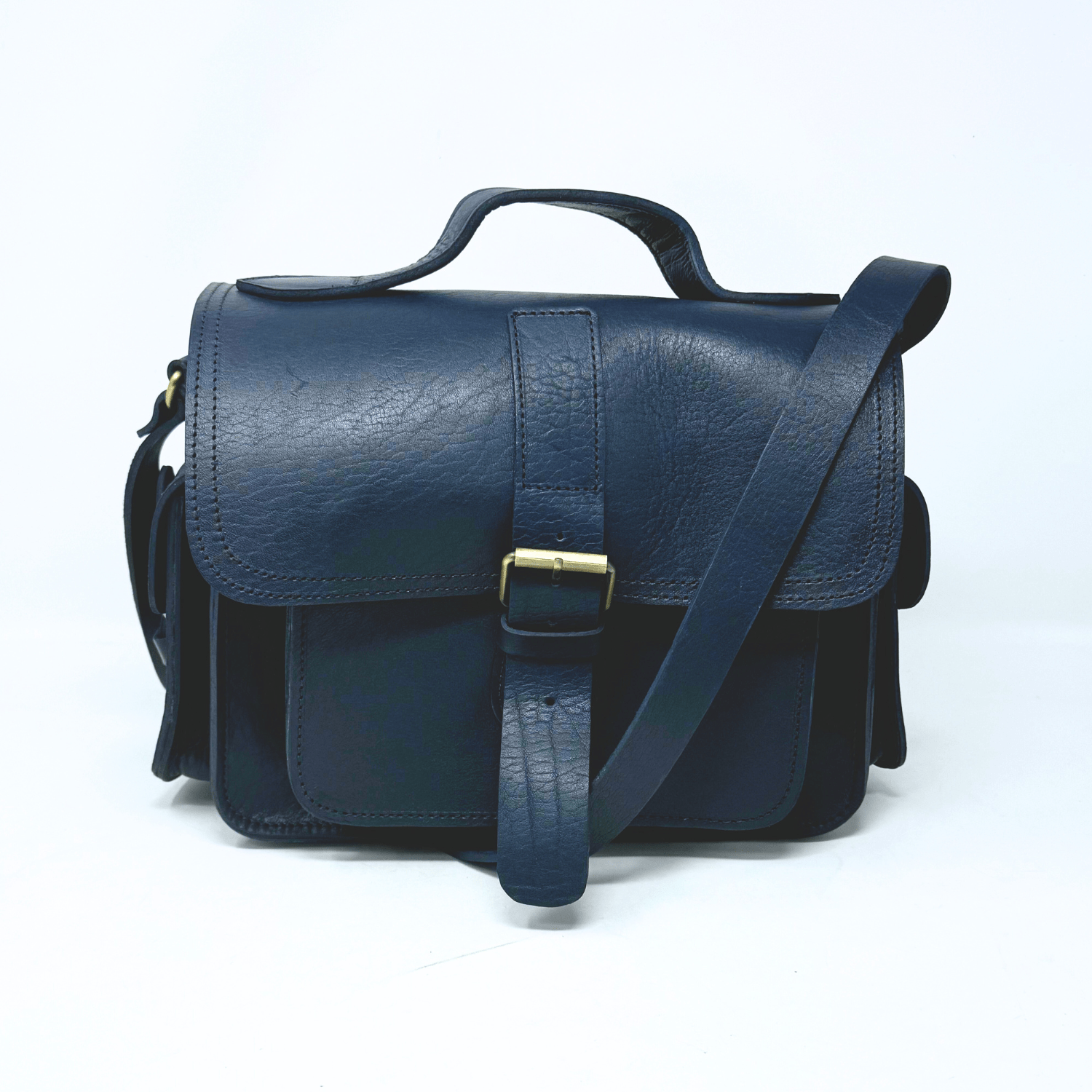 Blue Leather Camera Satchel Bag - Artisan Stories