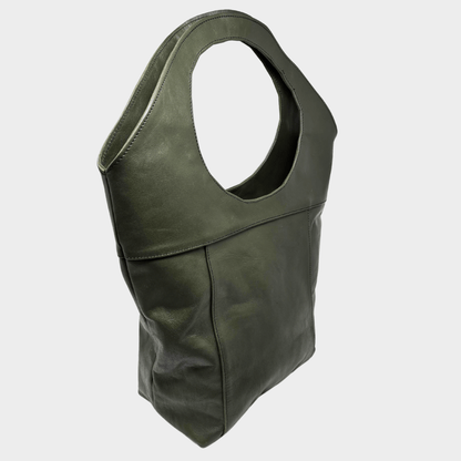 Bob Leather Tote Khaki Green - Artisan Stories