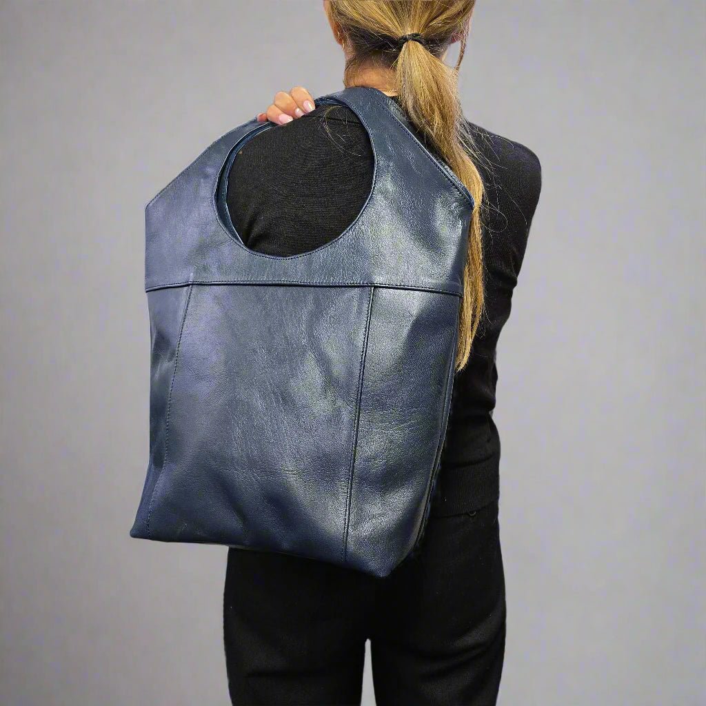 Bob Leather Tote Navy Blue - Artisan Stories