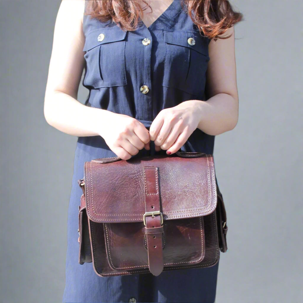 Camera Dark Brown Leather Satchel Bag - Artisan Stories
