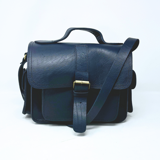 Blue Leather Camera Satchel Bag