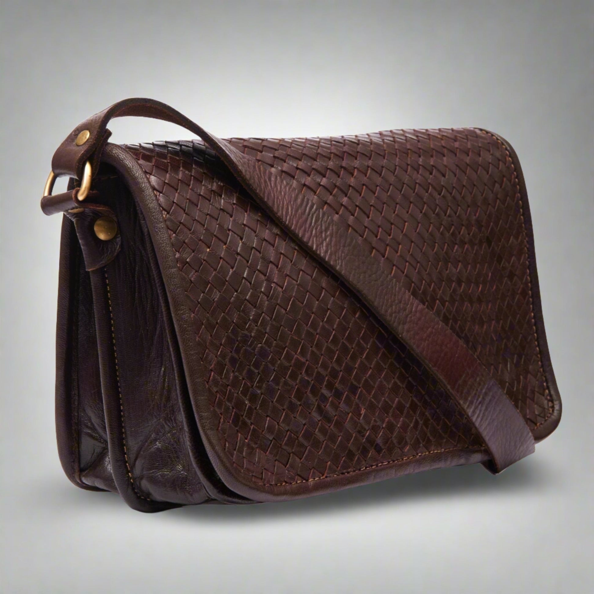 Charlotte Dark Brown Woven Leather Shoulder Bag - Artisan Stories