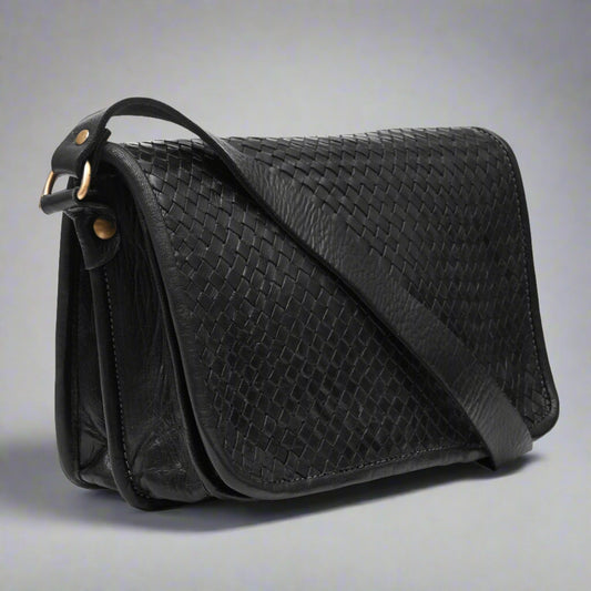 Charlotte Woven Leather Shoulder Bag black - Artisan Stories