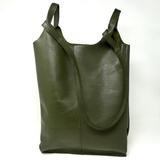 Classic Leather Tote carrier Bag - Khaki Green - Artisan Stories