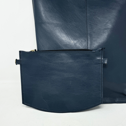 Classic Leather Tote carrier Bag - Navy Blue - Artisan Stories