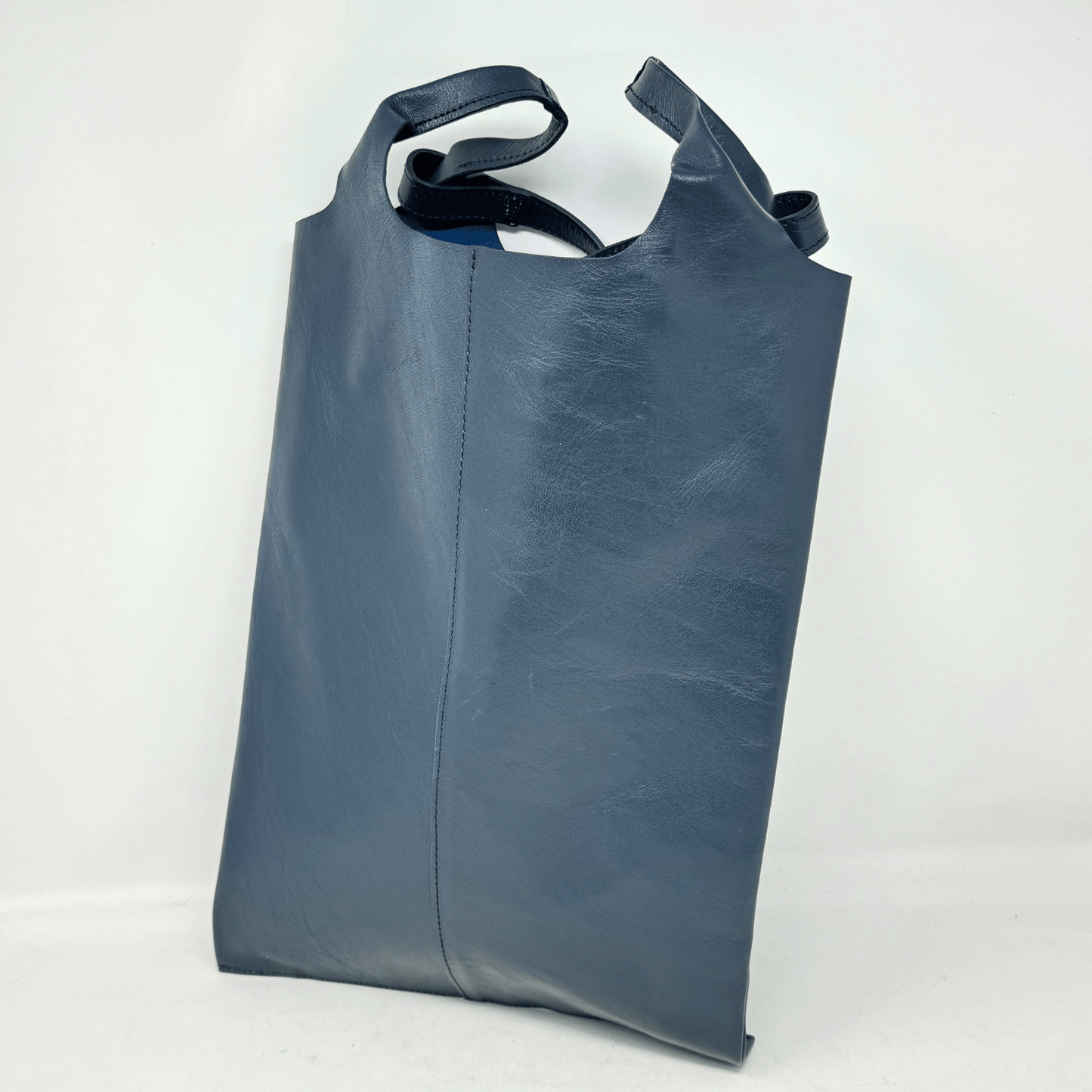 Classic Leather Tote carrier Bag - Navy Blue - Artisan Stories