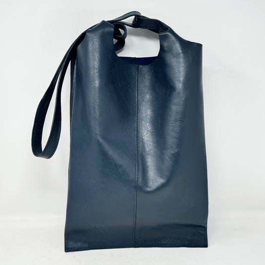 Classic Leather Tote carrier Bag - Navy Blue - Artisan Stories