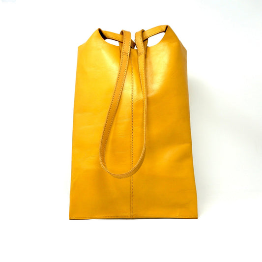 Classic Leather Tote carrier Bag - yellow - Artisan Stories