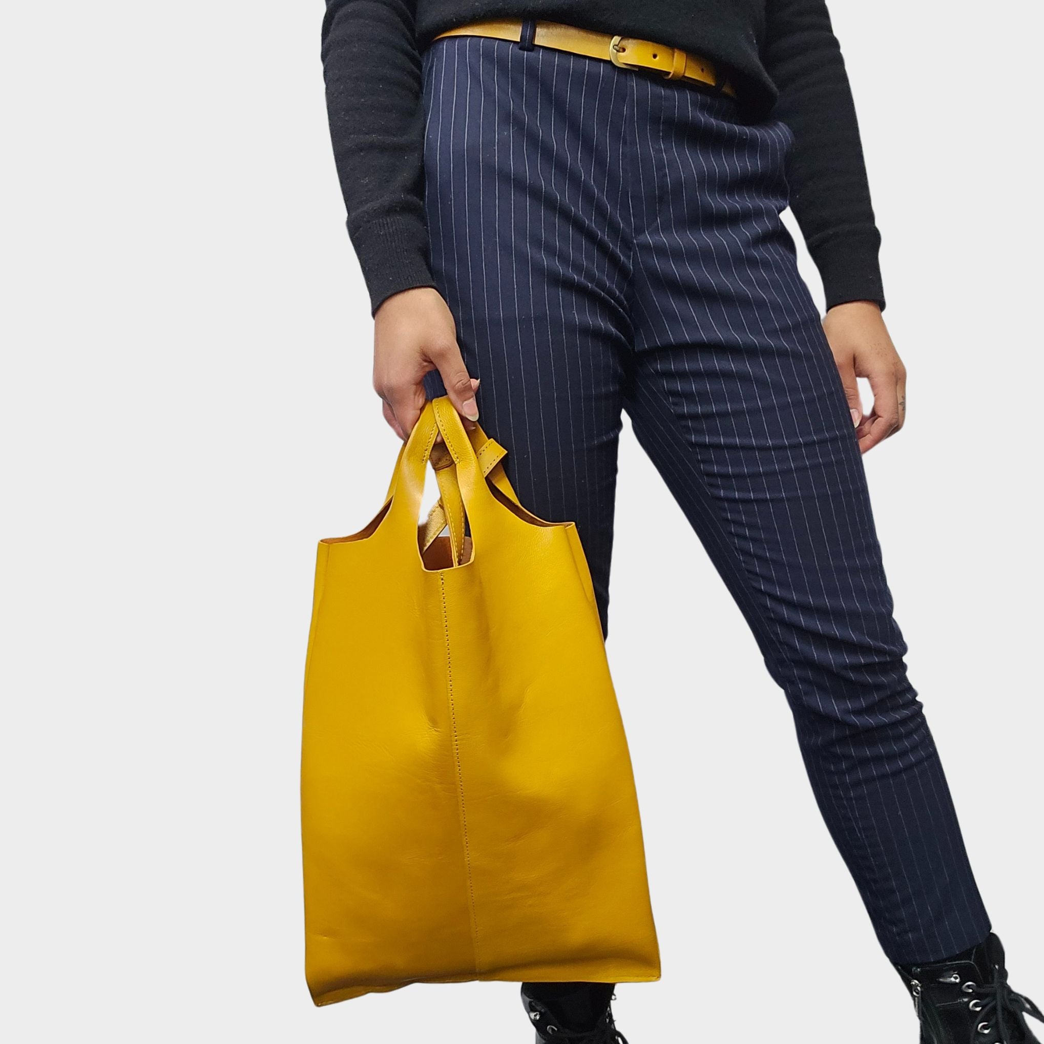 Classic Leather Tote carrier Bag - yellow - Artisan Stories