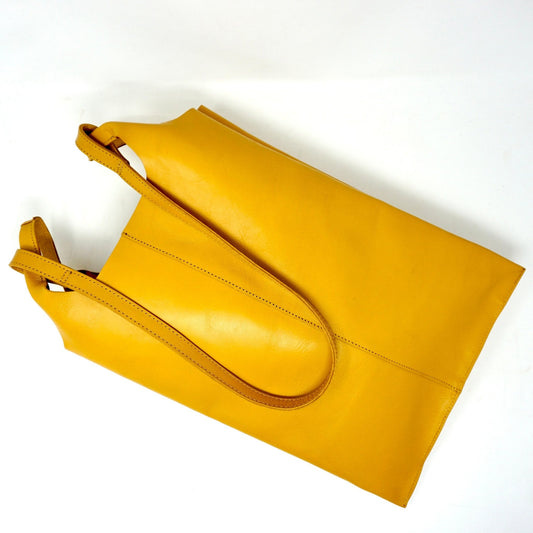 Classic Leather Tote carrier Bag - yellow - Artisan Stories