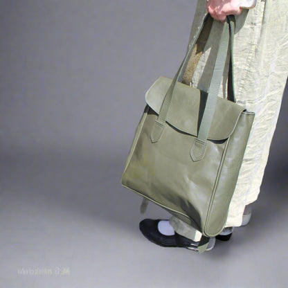 Leather Tote Backpack Cleo Army green